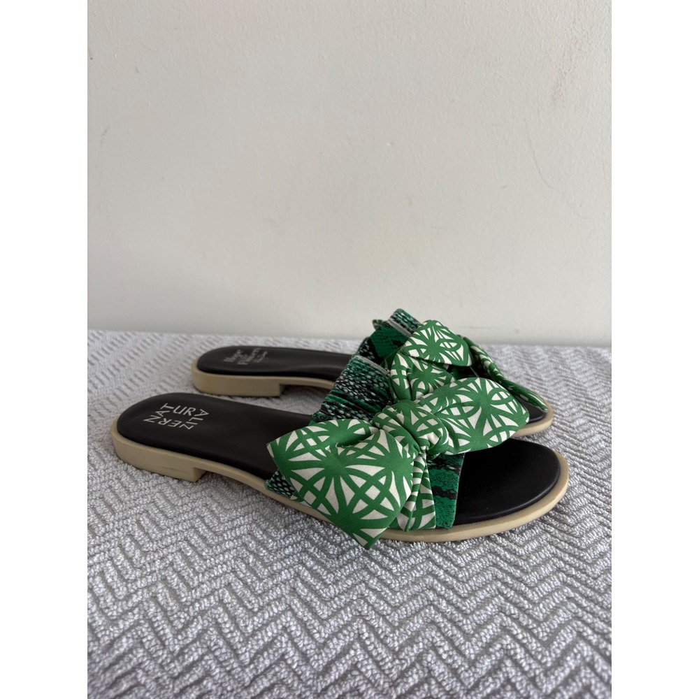 Naturalizer Hope for Flowers Tracy Reese Green Bow Snakeskin Slide Sandals 9.5M